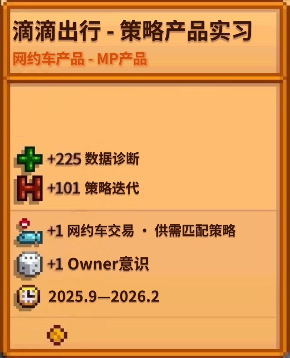 滴滴出行策略产品实习像素风信息卡